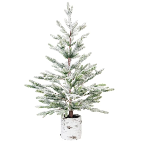 Northlight 36" Unlit Flocked Fir Artificial Christmas Tree in Birch Pot in Green | Michaels®